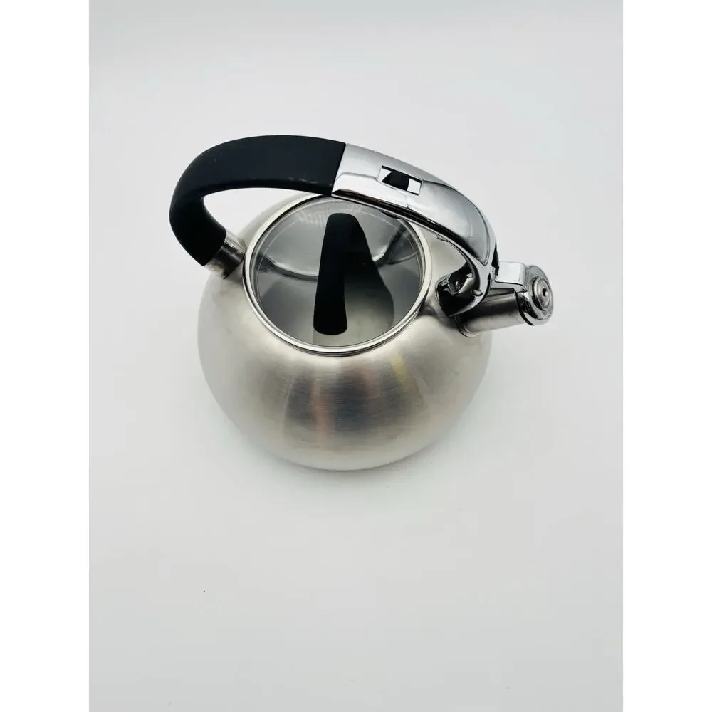 Brandani Stainless Steel Tea Kettle Brushed Silver Black Faux Soft Touch Handle